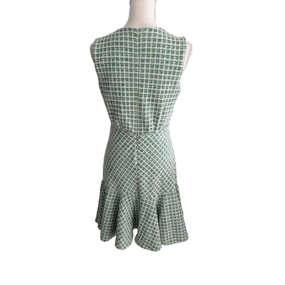 TAYLOR Green Boucle Stretch Drop Waist Ruffle Dress Size 8 - Picture 2 of 13